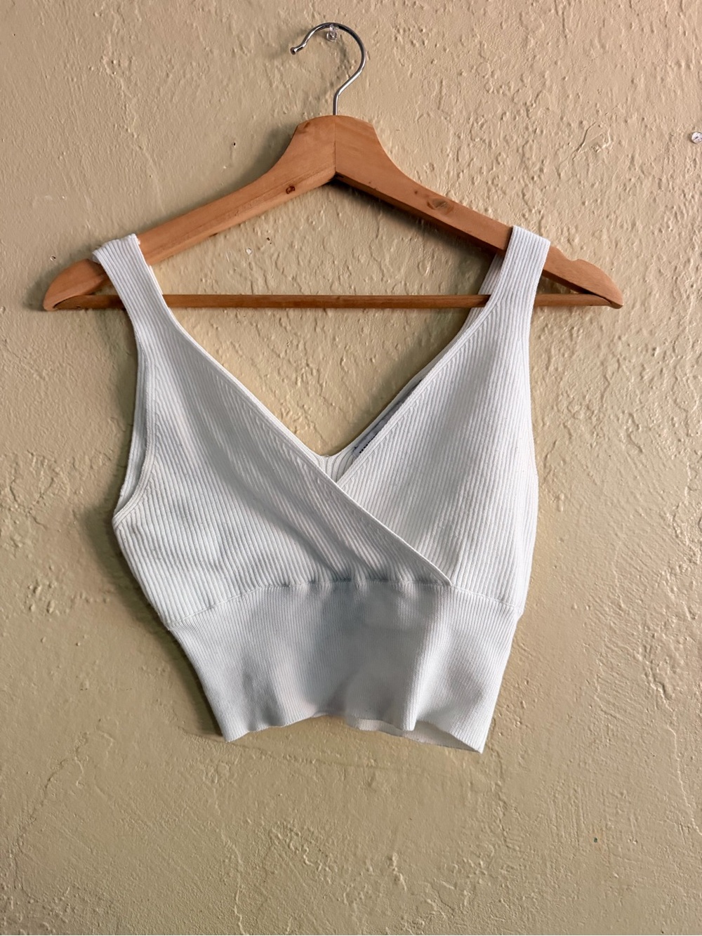 HYFVE White Ribbed Wrap V-Neck Crop Top